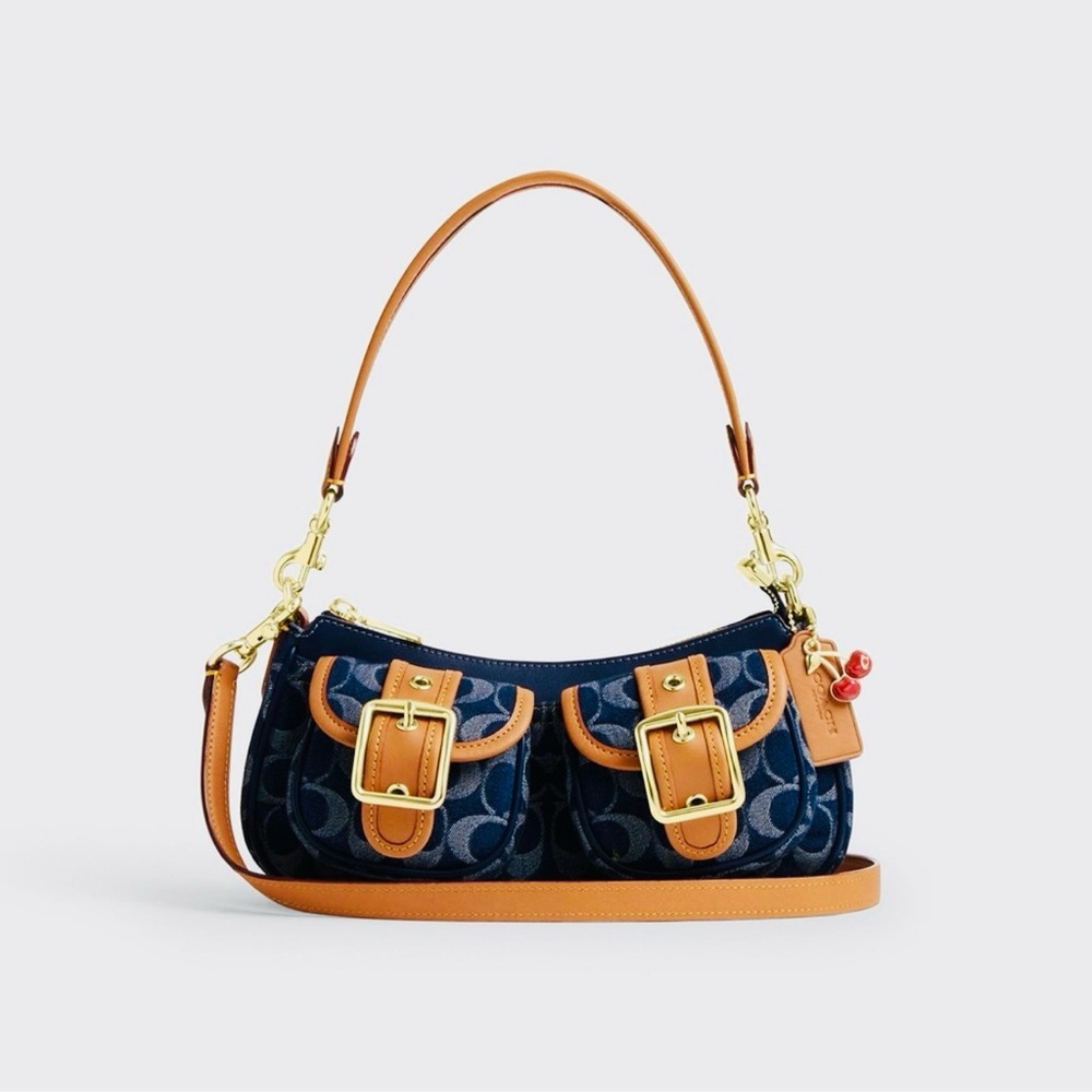 Coach Ashton Denim Blue Double Buckle Shoulder Bag NWT